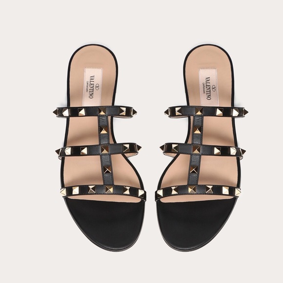 Valentino Rockstud Slide Sandal Black Leather - Picture 2 of 8